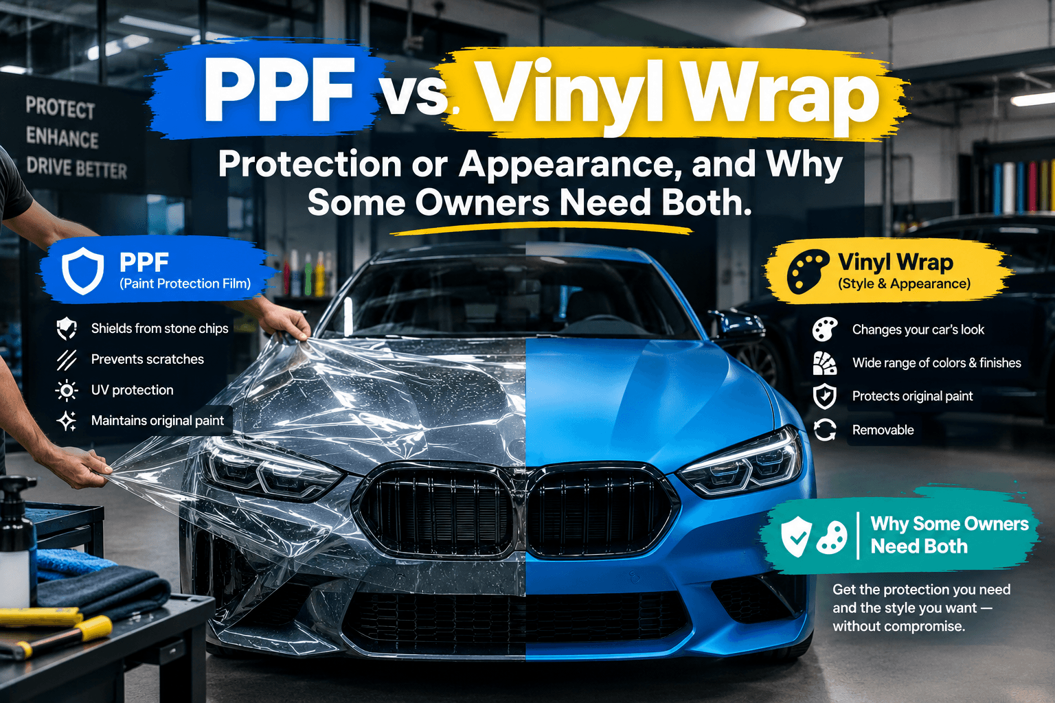 PPF vs Vinyl Wrap: Protection or Appearance, and Why Some Owners Need Both
